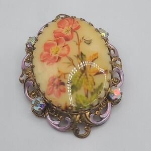 Vintage Western Germany Brooch‎ Flower Enamel Signed
